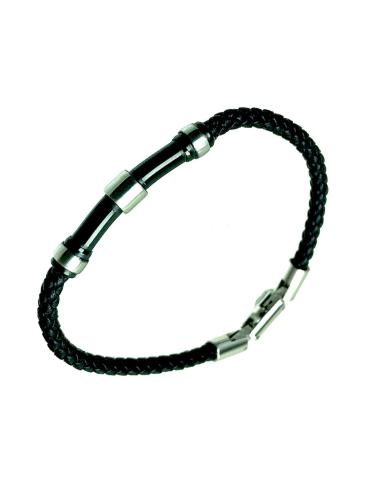 PULSERAS HOMBRE FINAS DE ACERO Y CUERO DECORADA CON ESMALTE