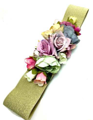 COMPRAR CINTURONES DE FIESTA DORADOS CON FLORES Y PLUMAS EN TONOS ROMANTICOS