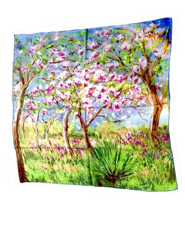 PAÑUELOS Y FOULARES AZULES Y VERDES CON ESTAMPADO BOSQUE