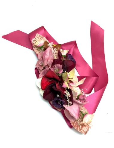 CINTURONES DE FLORES  GRANATES PARA VESTIDOS, CON CINTA DE RASO