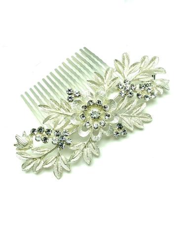 PEINETAS PLATEADAS MUY VISTOSAS CON FLOR PARA BODAS