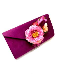 BOLSOS DE FIESTA BURDEOS DECORADOS CON FLORES  PARA BODAS IDEAL PARA CONJUNTAR CON NUESTRAS PAMELAS