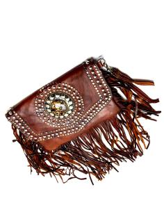 BOLSOS DE PIEL BANDOLERA  CON TACHUELAS Y FLECOS