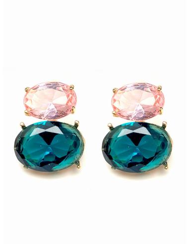 PENDIENTES DE BISUTERIA FINA ROSAS Y AZUL TURQUESA