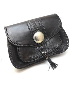 BOLSOS PIEL HECHOS A MANO DECORADO CON ROSETON PLATEADO