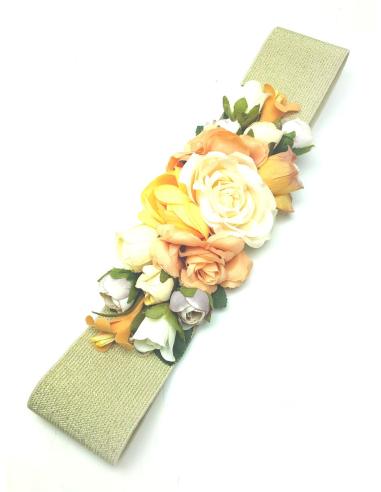 CINTURONES DE FIESTA DORADOS CON FLORES ANARANJADAS