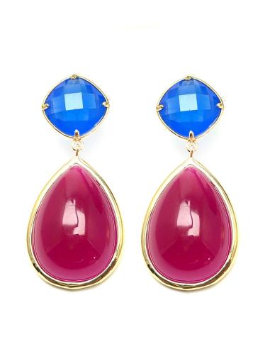 PENDIENTES DE BISUTERIA FUCSIAS Y AZULES PARA BODAS A BUEN PRECIO