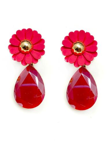 PENDIENTES DE BISUTERIA ROJOS CON BONITA FLOR