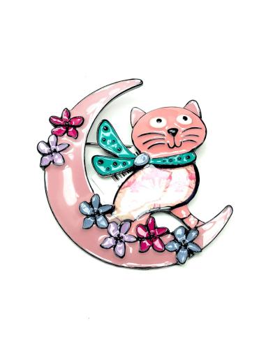 BROCHES ORIGINALES AZULES DE GATO Y LUNA