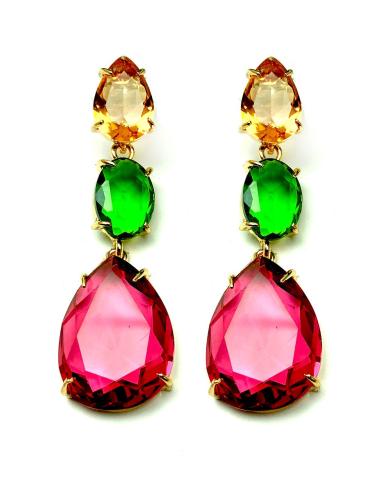 PENDIENTES DE BISUTERIA LARGOS ROSAS Y VERDES MUY VISTOSOS