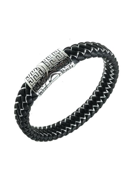 PULSERAS DE HOMBRE CUERO TRENZADO CON DETALLES PLATEADOS