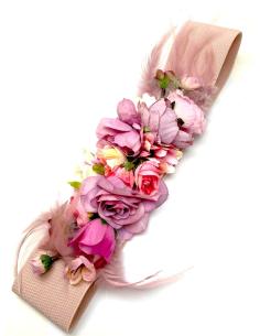 CINTURONES DE FIESTA ROSAS CON FLORES Y PLUMAS