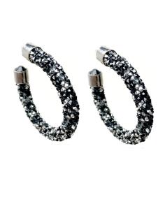 PENDIENTES BISUTERIA DE ARO ANCHO FORRADO DE TUPIS COLOR GRIS Y NEGRO