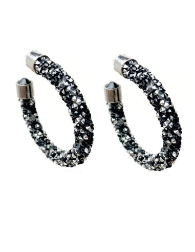 PENDIENTES BISUTERIA DE ARO ANCHO FORRADO DE TUPIS COLOR GRIS Y NEGRO
