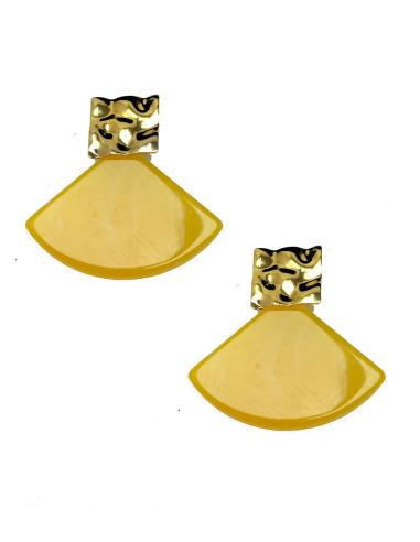 PENDIENTES LARGOS MUJER EN CAREY AMARILLOS FORMA ABANICO