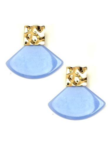 PENDIENTES LARGOS MUJER EN CAREY AZUL CIELO FORMA ABANICO