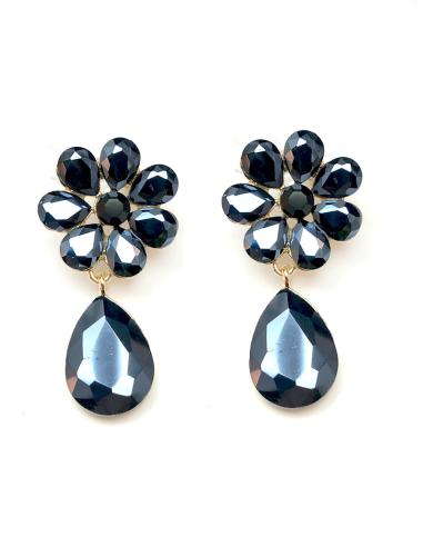PENDIENTES NEGROS DE CRISTAL FLOR Y LAGRIMA MUJER