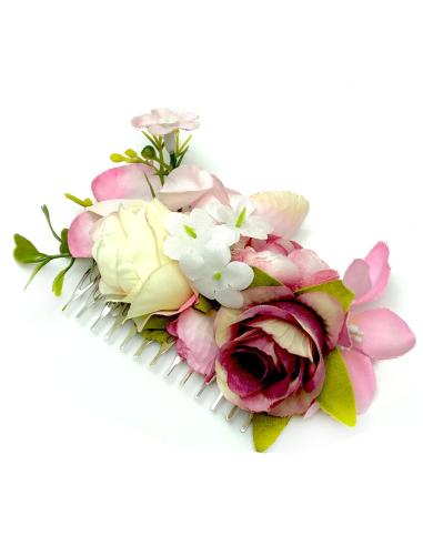 PEINETAS DE FLORES ROSAS CON VISTOSOS COLORES