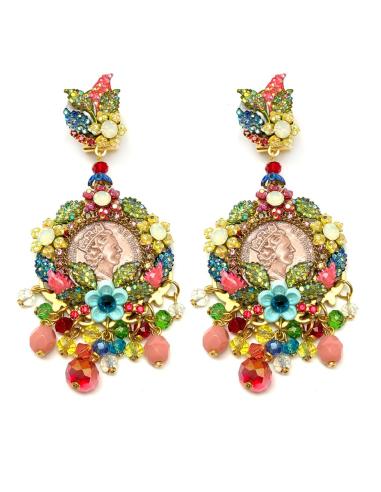PENDIENTES MUJER DE MONEDAS Y CRISTALES SWAROSKY