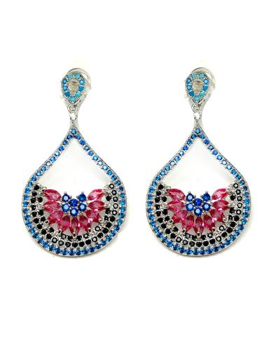 PENDIENTES BISUTERIA FINA ROSAS Y AZULES JOYERIA