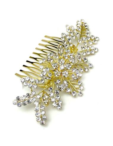 PEINETAS DORADAS  DE FIESTA CON FLOR DE CRISTAL PARA RECOGIDOS