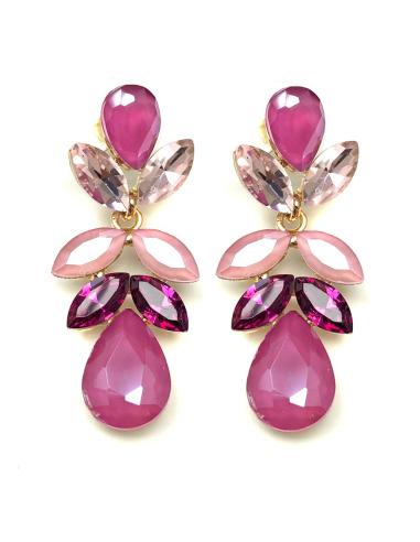 PENDIENTES DE FIESTA ROSAS Y FUCSIAS DE CRISTAL PARA MUJER