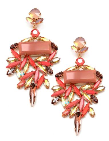 PENDIENTES GRANDES DE CORAL Y CRISTAL ALTA BISUTERIA MADRID