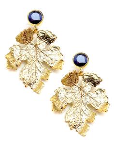 PENDIENTES DORADOS Y MORADOS FORMA DE HOJA, JOYAS BRATAS