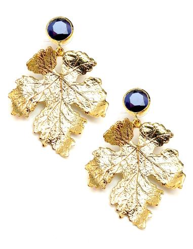 PENDIENTES DORADOS Y MORADOS FORMA DE HOJA, JOYAS BRATAS
