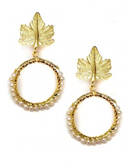 PENDIENTES DE ARO CON PERLAS Y VISTOSA HOJA BISUERIA MADRID