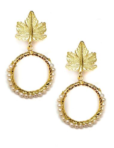 PENDIENTES DE ARO CON PERLAS Y VISTOSA HOJA BISUERIA MADRID