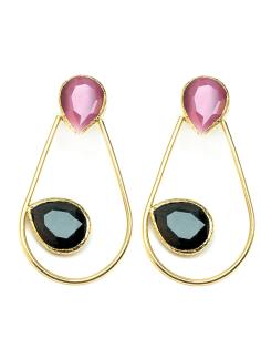 PENDIENTES DE PIEDRAS NATURALES ROSA Y NEGRO BISUTERIA ONLINE