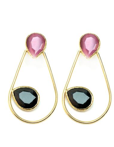 PENDIENTES DE PIEDRAS NATURALES ROSA Y NEGRO BISUTERIA ONLINE