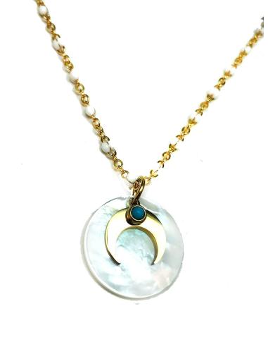 COLLARES DE MODA DE MUJER DE ACERO DORADO Y NACAR CON LUNA BISUTERIA FINA