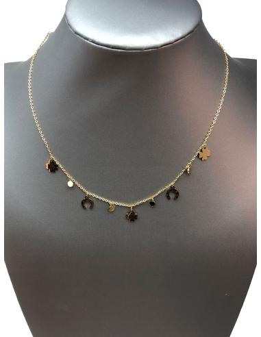 COLLARES DE MODA MUJER ACERO DORADO CON AMULETOS DE LA SUERTE