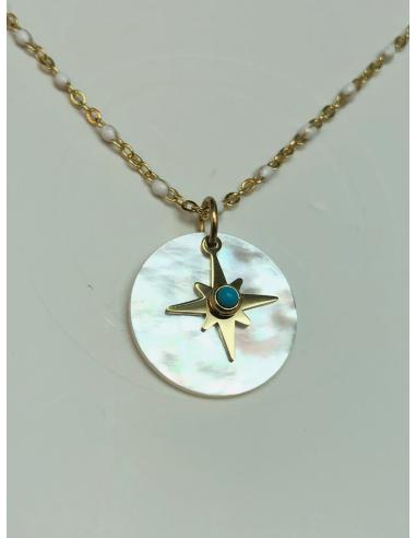 COLLARES DE MODA DE MUJER DE ACERO DORADO Y NACAR DE ESTRELLA