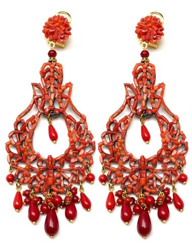 PENDIENTES MUJER LARGOS CORAL ALTA BISUTERIA JOYERIAS ONLINE