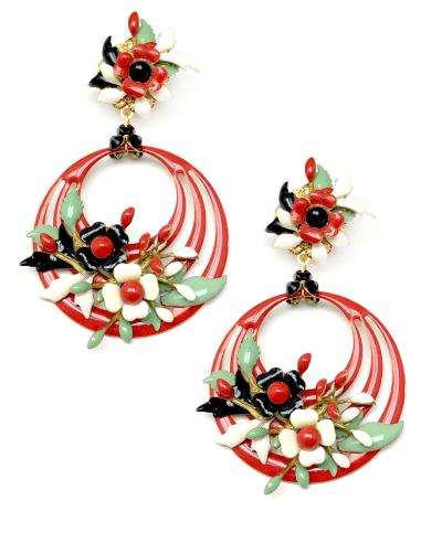 PENDIENTES MUJER LARGOS  CORAL ESMALTE - ALTA BISUTERIA ONLINE