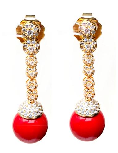 PENDIENTES DE MUJER LARGOS EN CORAL CON BAÑO DE ORO ANTIALERGICOS