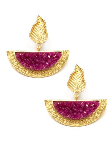 PENDIENTES MUJER DISEÑOS EGIPCIOS PIEDRAS DRUSAS FUCSIA