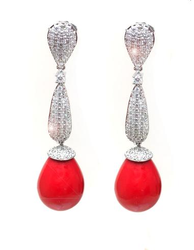 PENDIENTES LARGOS CORAL DE MUJER ALTA BISUTERIA JOYERIAS MADRID ONLINE