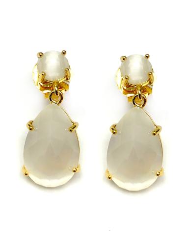 PENDIENTES MUJER ORO CHAPADO Y PIEDRAS NATURALES BLANCOS