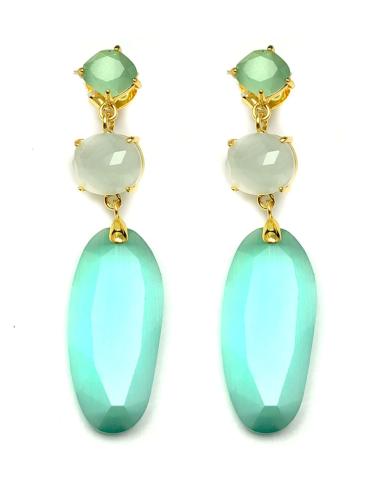 PENDIENTES MUJER ORO CHAPADO VERDE AGUA ESPECIAL INVITADAS