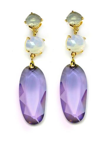 PENDIENTES LARGOS MORADOS ORO CHAPADO BISUTERIA FINA ONLINE