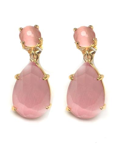 PENDIENTES ORO CHAPADO PIEDRAS ROSAS BISUTERIA FINA ONLINE