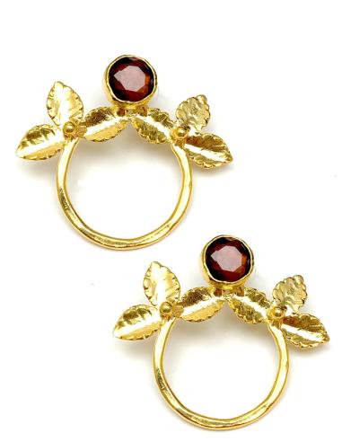PENDIENTES ARO MUJER DORADO CON PIEDRAS MARRONES GRAN COLECCION
