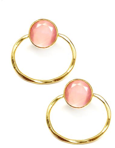 PENDIENTES ARO MUJER DORADOS CON PIEDRAS ROSAS - GRANDES COLECCIONES