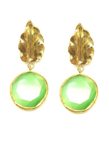 PENDIENTES MUJER FORMA DE HOJA Y PIEDRA NATURAL  VERDE, ALTA BISUTERIA