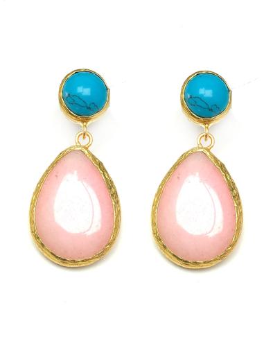 PENDIENTES MUJER CUARZO ROSA DE LAGRIMA EN PIEDRA - BISUTERIA FINA ONLINE