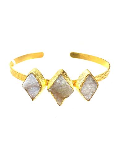 PULSERAS MUJER DORADAS Y PIEDRAS DRUSAS - BISUTERIA DE FIESTA PARA BODAS